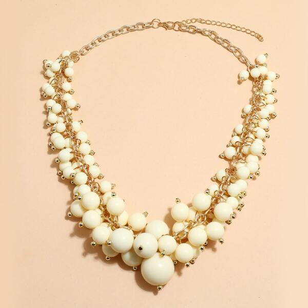 

Round Ball Charm Layered Necklace, Beige