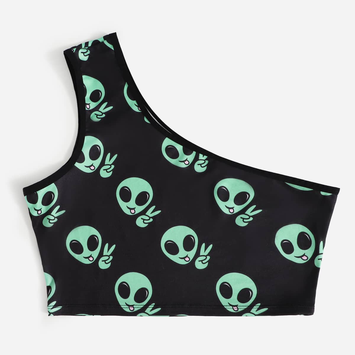 

Alien Graphic One Shoulder Crop Top, Multicolor