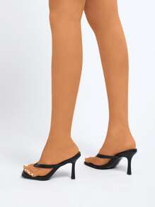 Women's Black Thong High Heel Fashion Sandals