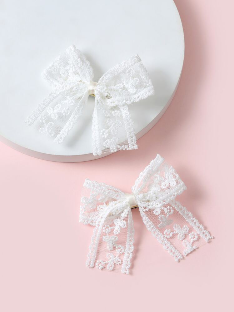 2 piezas Pinzas para el cabello con lazo de encaje blanco + 14 piezas Horquillas para el cabello con cinta de gasa, tocado versátil - Blanco - Añade 2