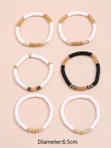 6pcs Bead Decor Bracelet - Black and White - View 2