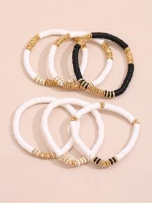 6pcs Bead Decor Bracelet - Black and White - View 3