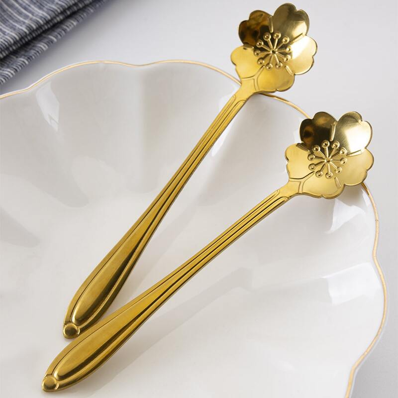 

2pcs Flower Design Spoon, Gold