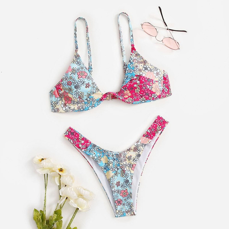 

Floral Print Bikini Swimsuit, Multicolor