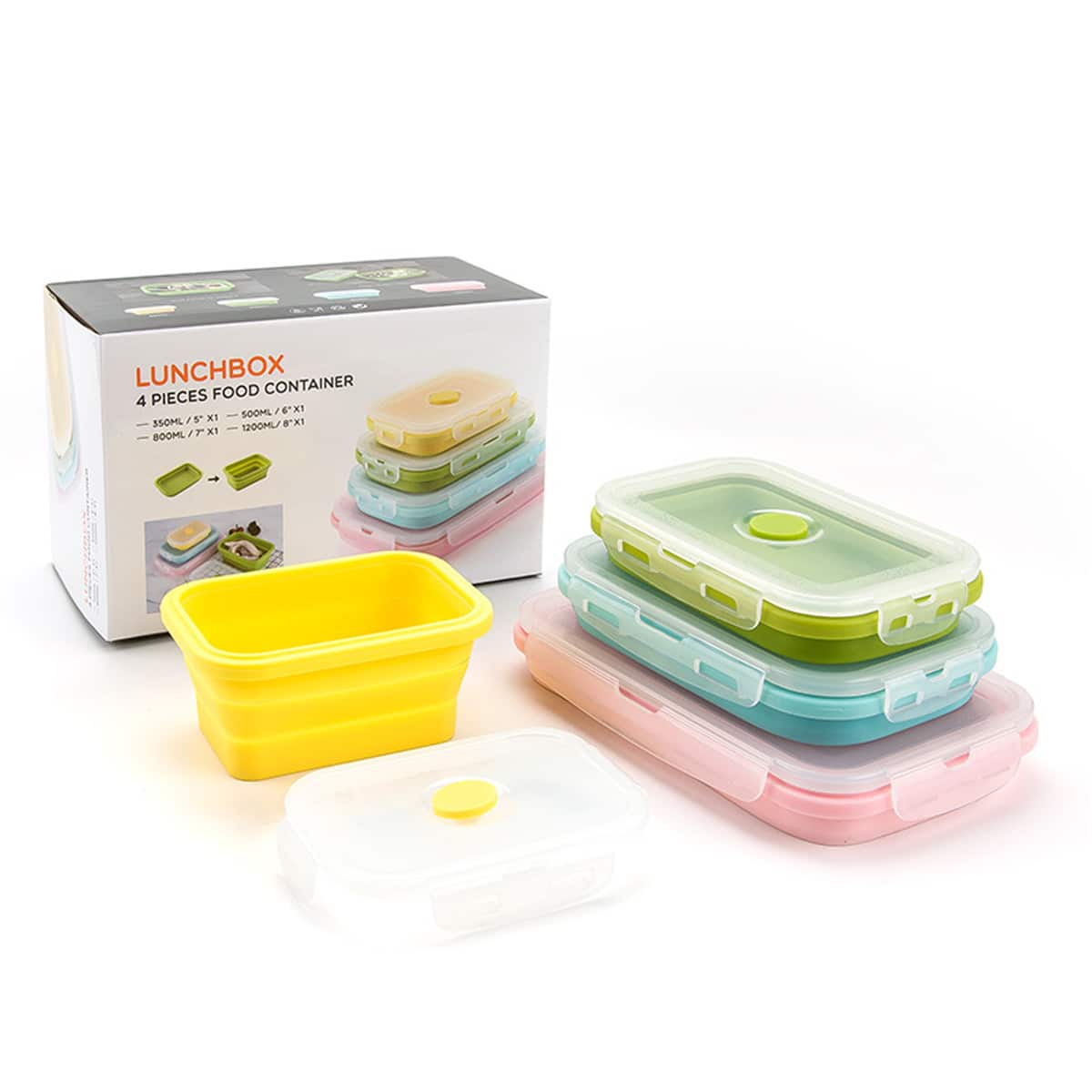 

4pcs Foldable Lunch Box, Multicolor