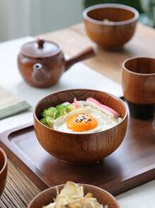 1pc Wooden Bowl - Coffee Brown - View 1