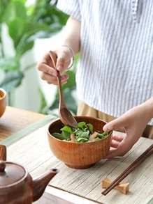 1pc Wooden Bowl - Coffee Brown - View 2