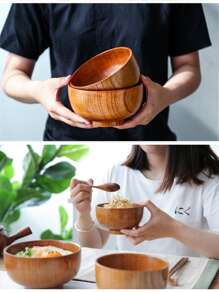 1pc Wooden Bowl - Coffee Brown - View 5