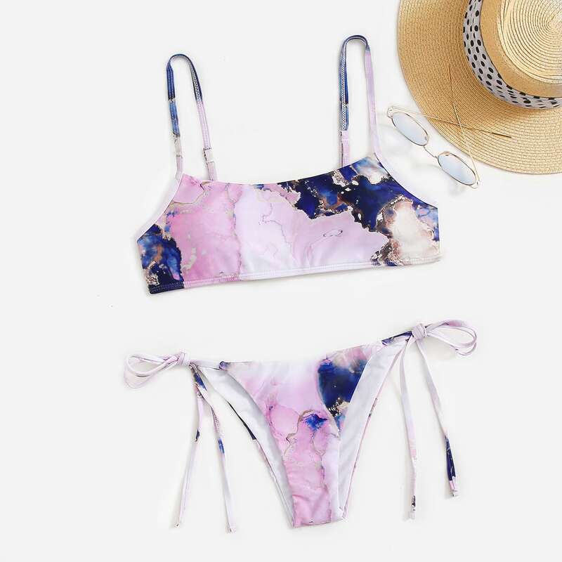 

Marble Print Bikini Swimsuit, Multicolor