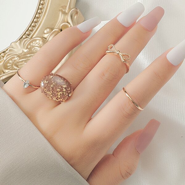 

4pcs Bow Decor Ring, Gold