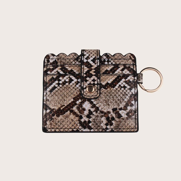 

Snakeskin Print Card Holder, Camel