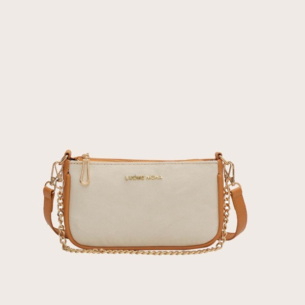 

Two Tone Chain Shoulder Bag, Beige