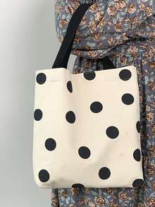 Polka Dot Shopper Bag - Beige - View 2