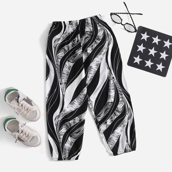 

Toddler Boys Colorblock Carrot Pants, Black and white