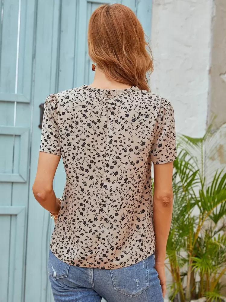 SHEIN Clasi Blusa floral de manga farol de cuello notch - Multicolor - Añade 2