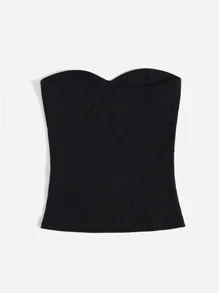 SHEIN EZwear Top bandeau unicolor tejido de canalé - Negro - Ver 2