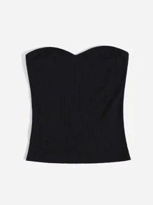 SHEIN EZwear Top bandeau unicolor tejido de canalé - Negro - Ver 4