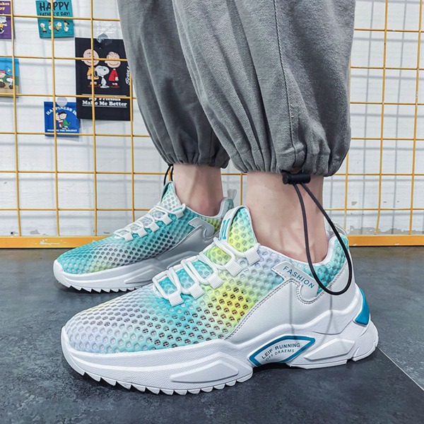 

Men Letter Graphic Ombre Chunky Trainers, Blue and white
