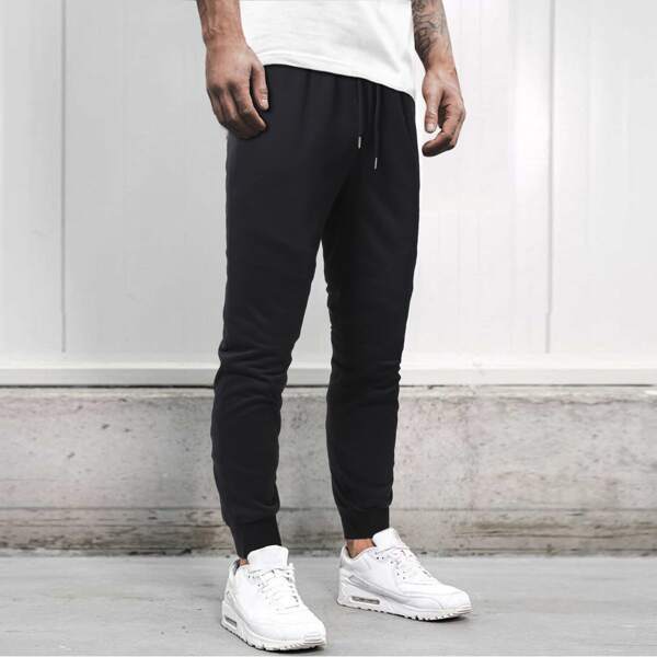 

Men Solid Drawstring Sweatpants, Black
