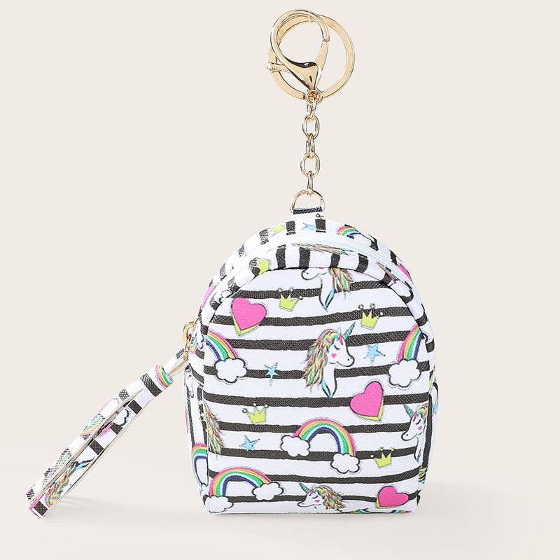 

Mini Cartoon Print Zebra Striped Purse, Black and white