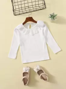 SHEIN Camiseta De Blusa De Niña Joven Con Adornos De Volante En Las Mangas - Blanco - Ver 1