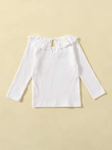 SHEIN Camiseta De Blusa De Niña Joven Con Adornos De Volante En Las Mangas - Blanco - Ver 2