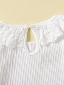 SHEIN Camiseta De Blusa De Niña Joven Con Adornos De Volante En Las Mangas - Blanco - Ver 3