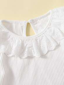 SHEIN Camiseta De Blusa De Niña Joven Con Adornos De Volante En Las Mangas - Blanco - Ver 4