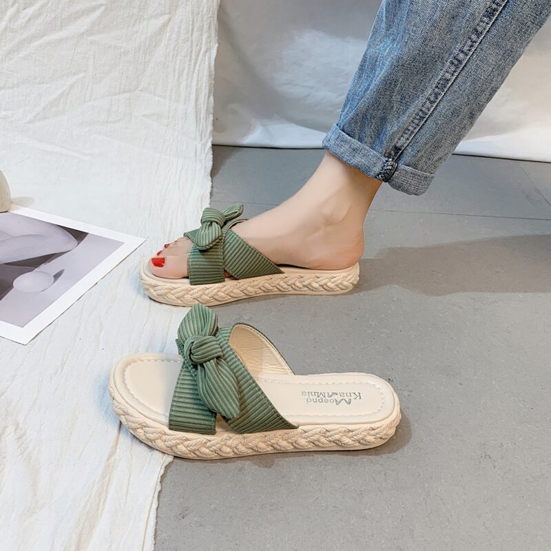 

Bow Decor Cross Strap Slide Sandals, Green