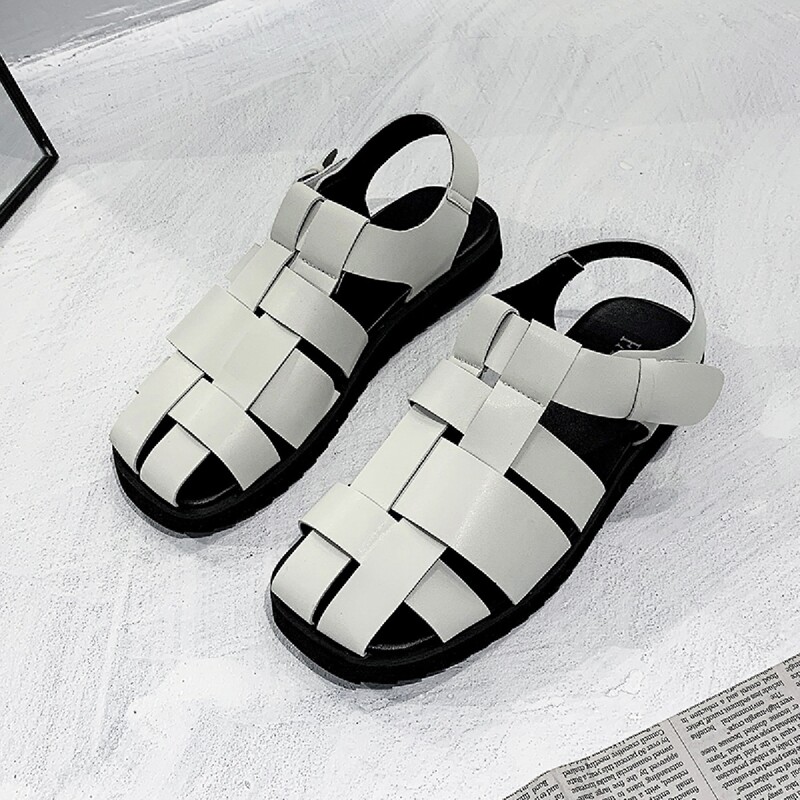 

Velcro Strap Flat Gladiator Sandals, White