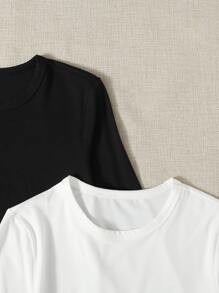 2pcs Solid Long Sleeve Tee - Black and White - View 3
