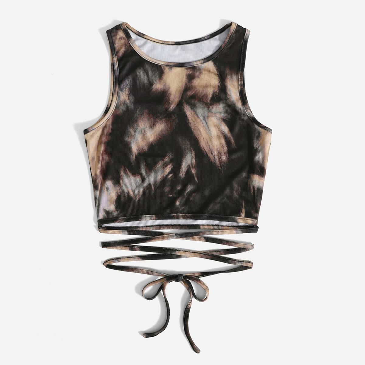 

Tie Dye Criss Cross Ribbed Tank Top, Multicolor