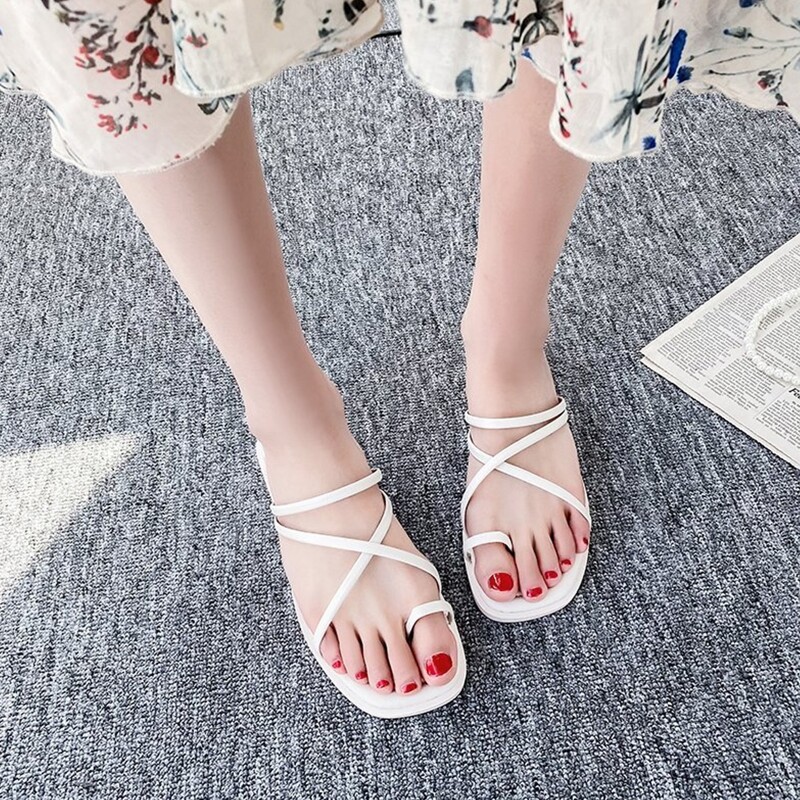 

Toe Loop Cross Strap Thong Sandals, White