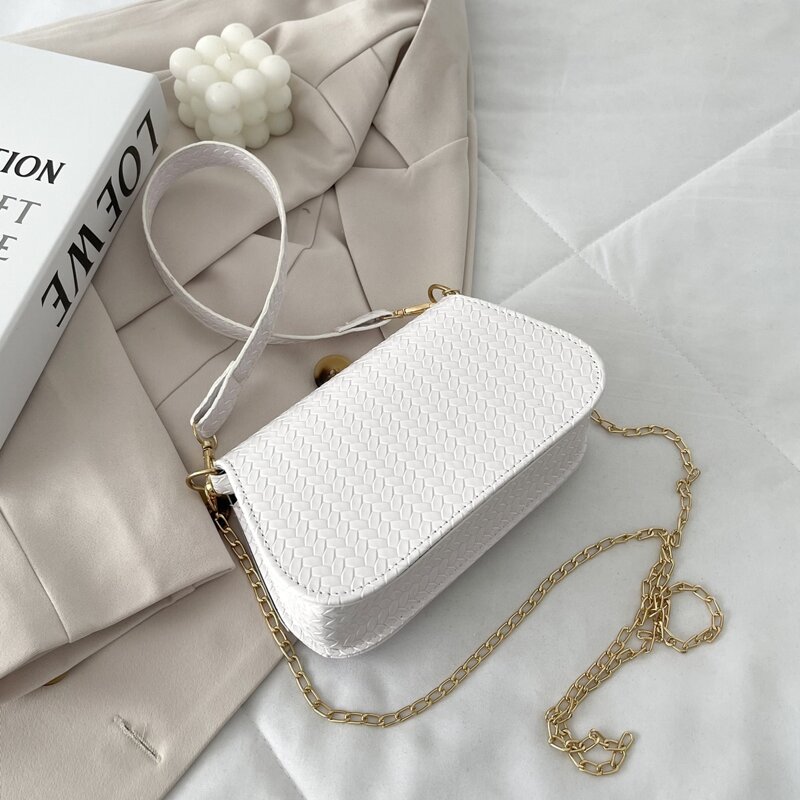 

Woven Pattern Flap Shoulder Bag, White