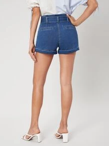 SHEIN Shorts denim con cinturón con aro O - Azul lavado medio - Ver 2