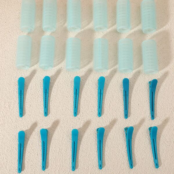 

12pcs Random Color Hair Roller & 12pcs Hair Clip, Multicolor