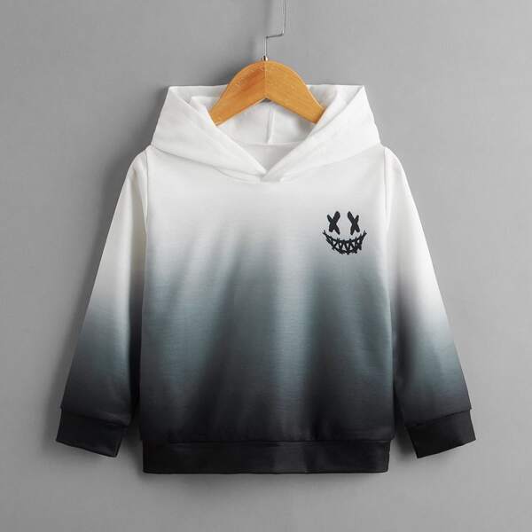 

Toddler Boys Ombre Cartoon Graphic Hoodie, Black and white