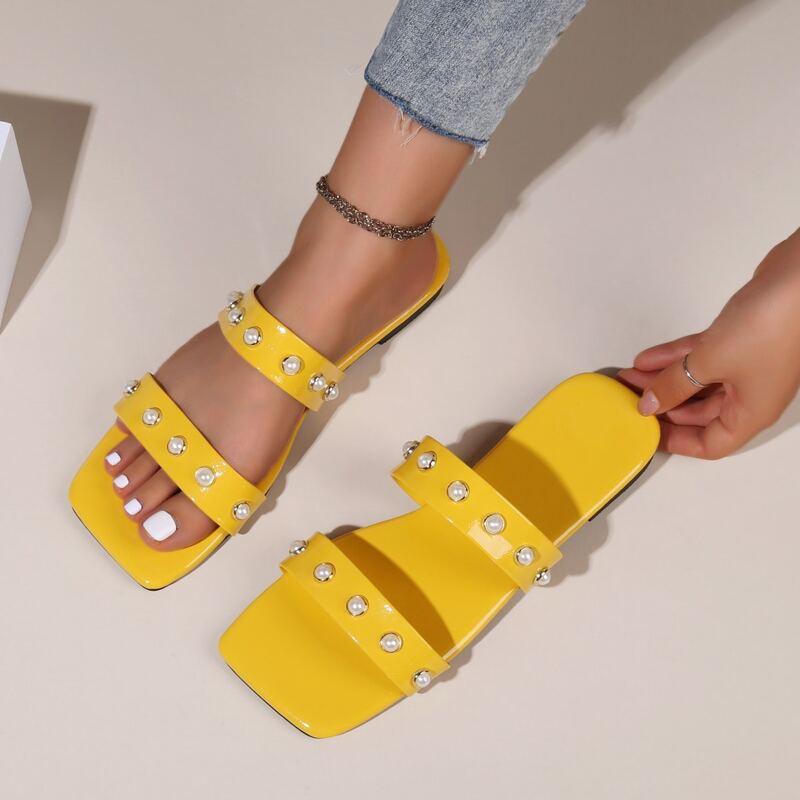 

Faux Pearl Decor Slide Sandals, Yellow