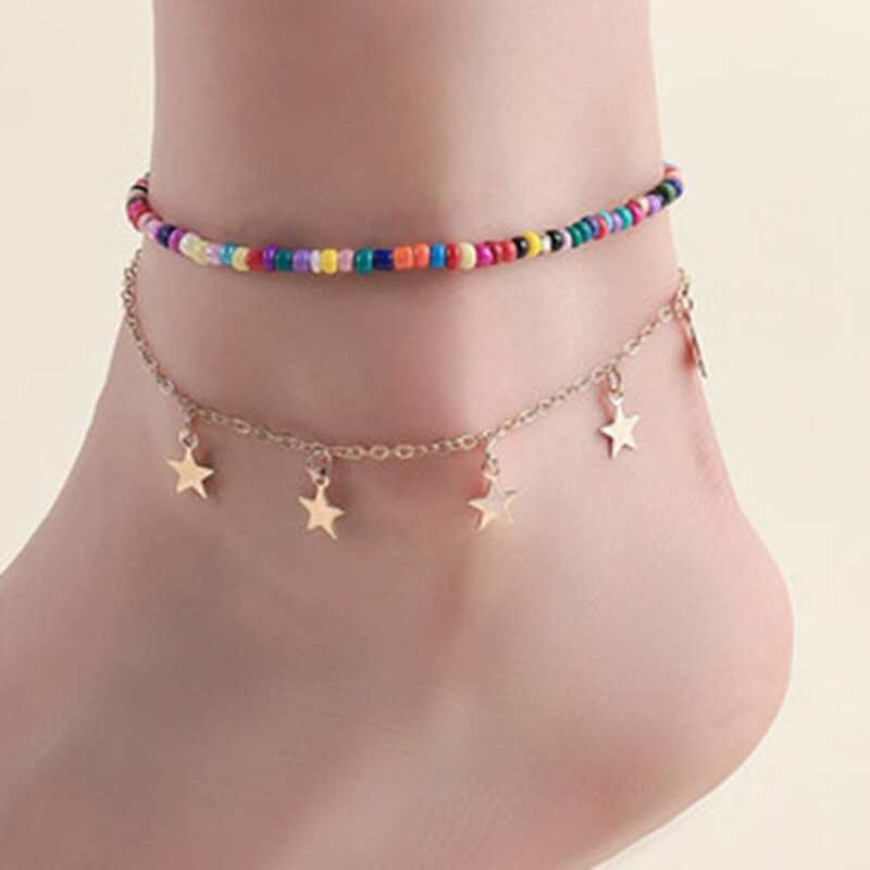 

2pcs Star Layered Anklet, Multicolor