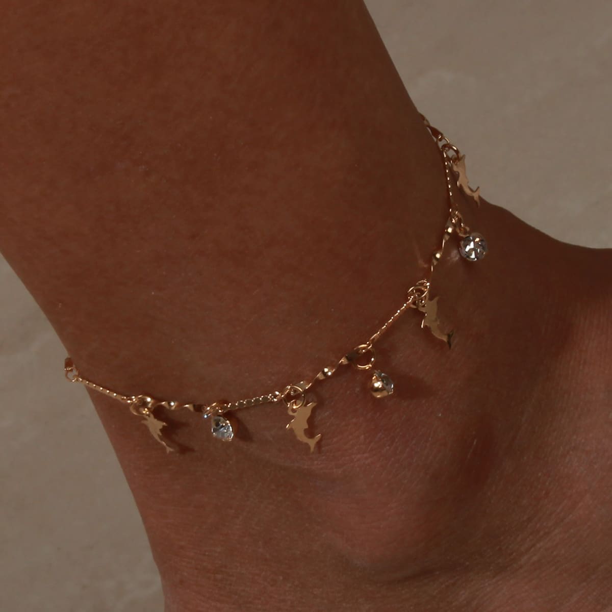 

1pc Rhinestone Decor Anklet, Gold