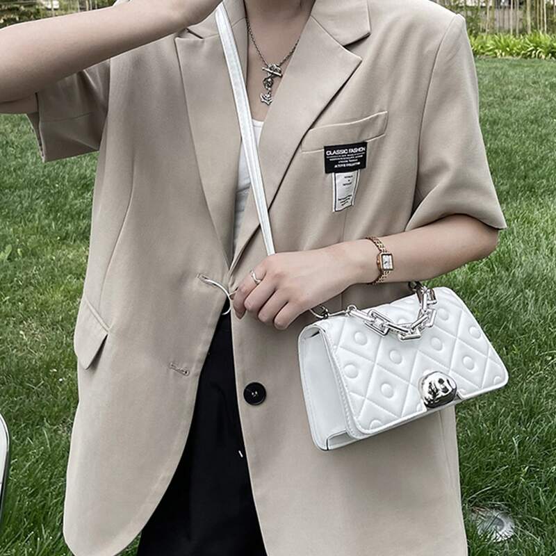 

Chain Decor Crossbody Bag, White