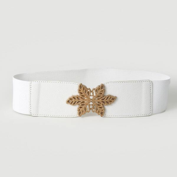 

Metal Leaf Decor Corset Belt, White