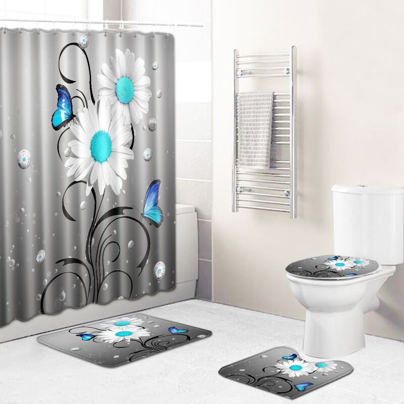 

1pc Flower Print Bath Mat Or Shower Curtain, Multicolor