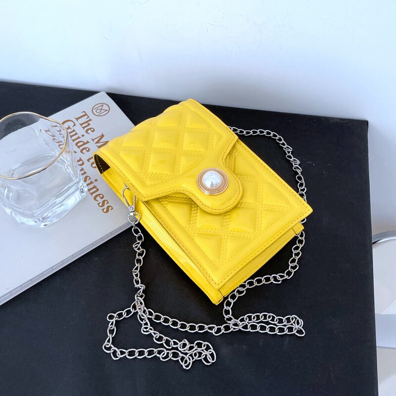 

Faux Pearl Decor Quilted Chain Bag, Yellow