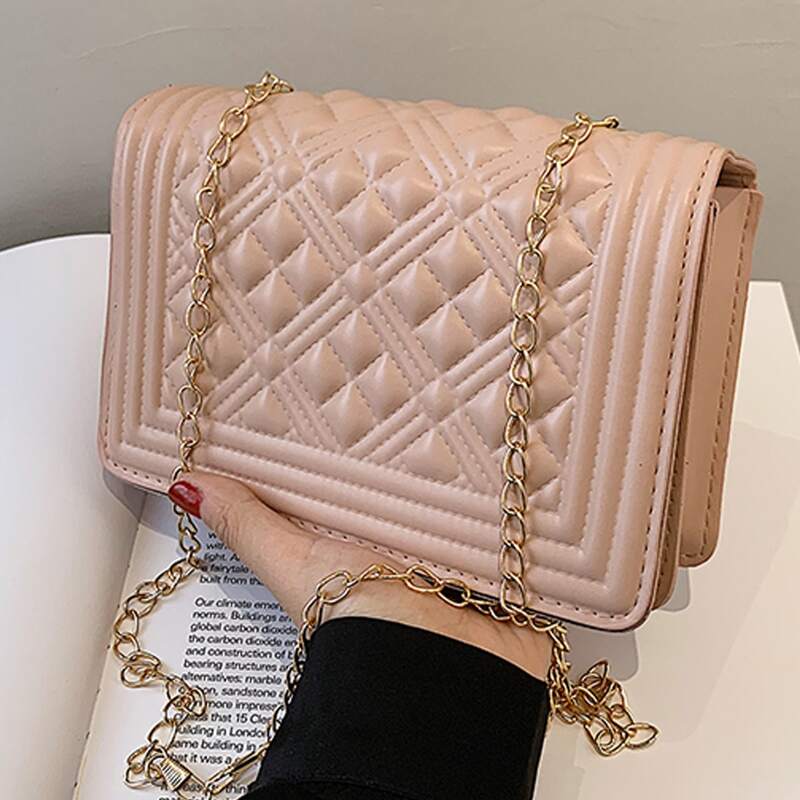 

Quilted Chain Crossbody Bag, Pink