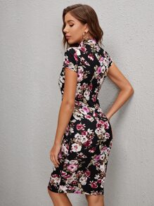 SHEIN Clasi Floral Print Bodycon Dress - Multicolor - View 3