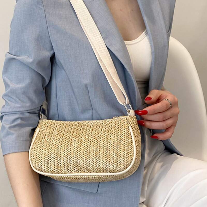 

Straw Shoulder Bag, Khaki