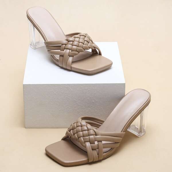 

Braided Strap Chunky Heeled Mules, Mocha brown