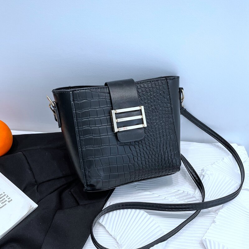 

Croc Embossed Bucket Bag, Black