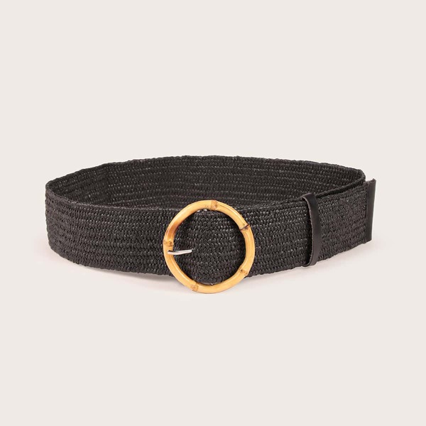 

Round Buckle Woven Belt, Black